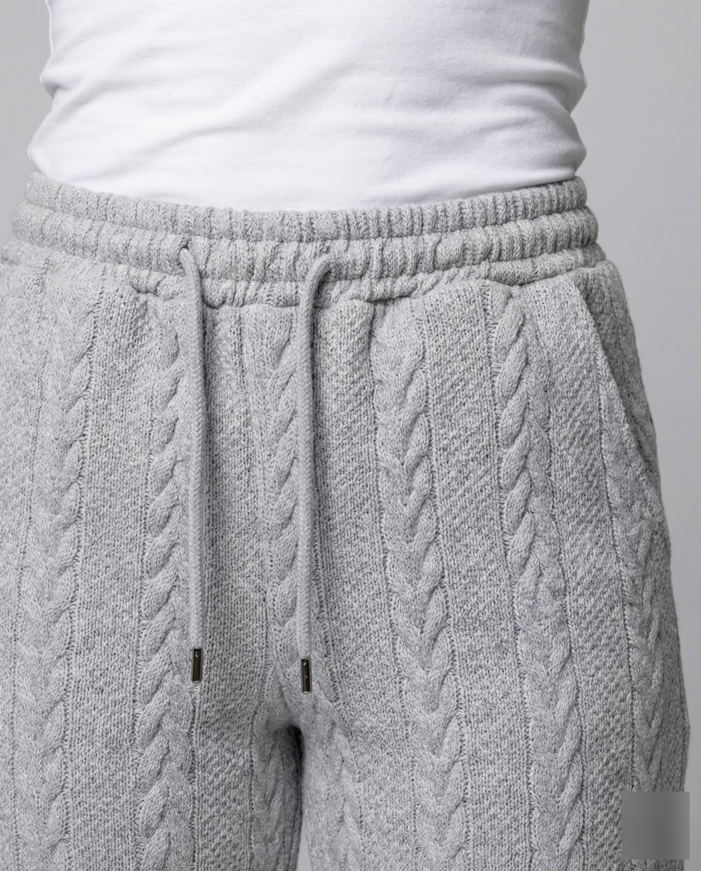 Damen Zopfstrick Loungehose Tunnelzug Grau