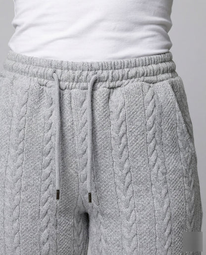 Damen Zopfstrick Loungehose Tunnelzug Grau