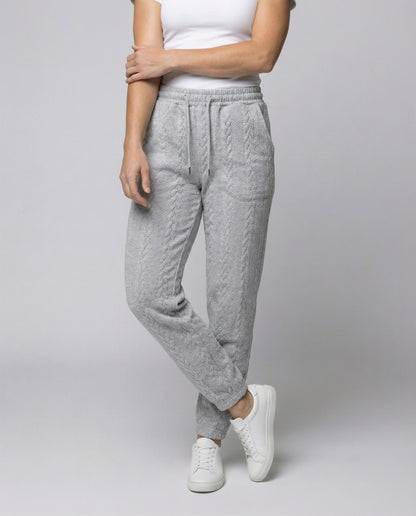 Damen Zopfstrick Loungehose Tunnelzug Grau