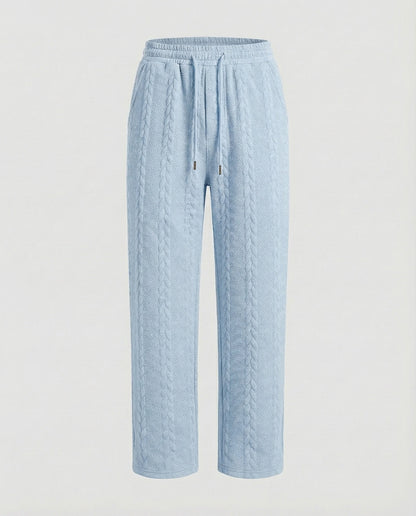 Damen Zopfstrick Loungehose Tunnelzug Grau