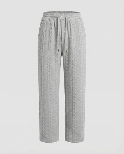 Damen Zopfstrick Loungehose Tunnelzug Grau