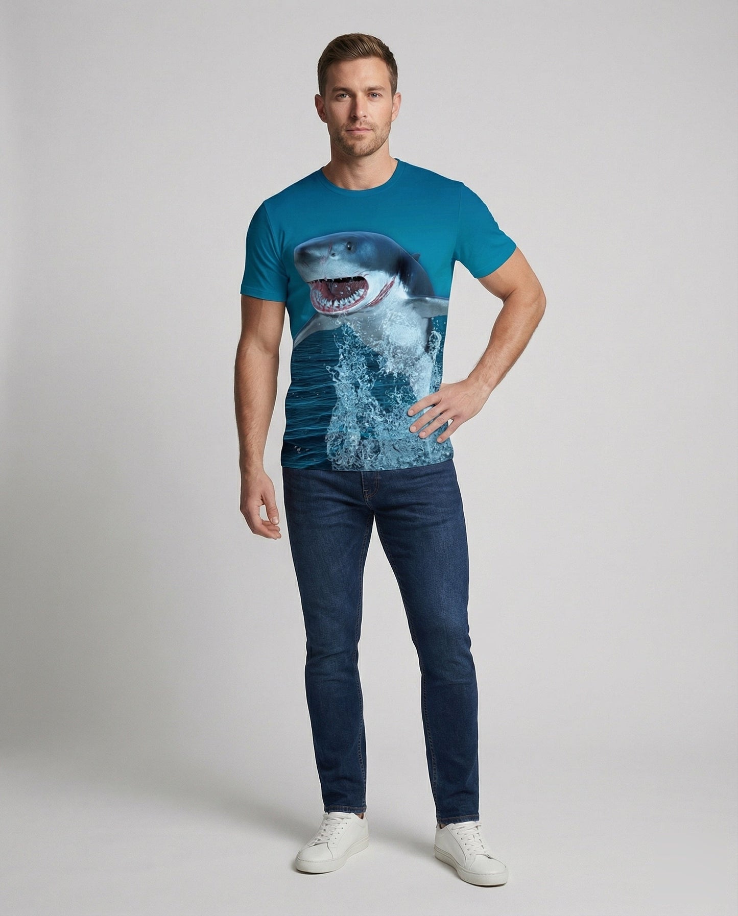Herren T-Shirt Haifisch-Motiv Bedruckt - Norvielle
