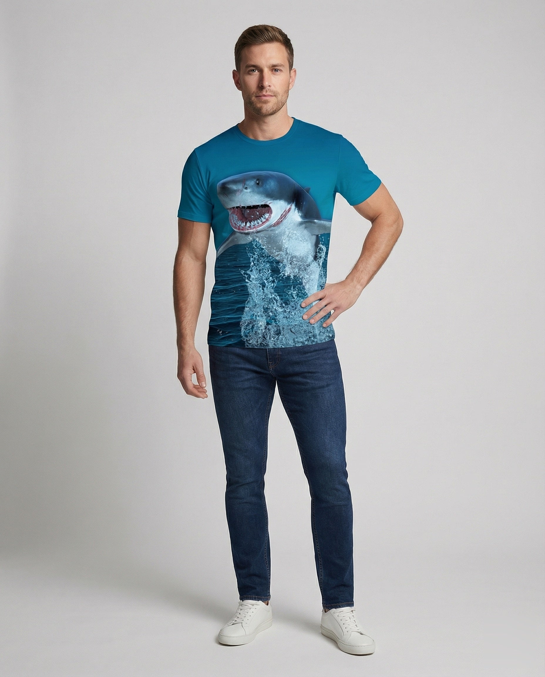 Herren T-Shirt Haifisch-Motiv Bedruckt - Norvielle