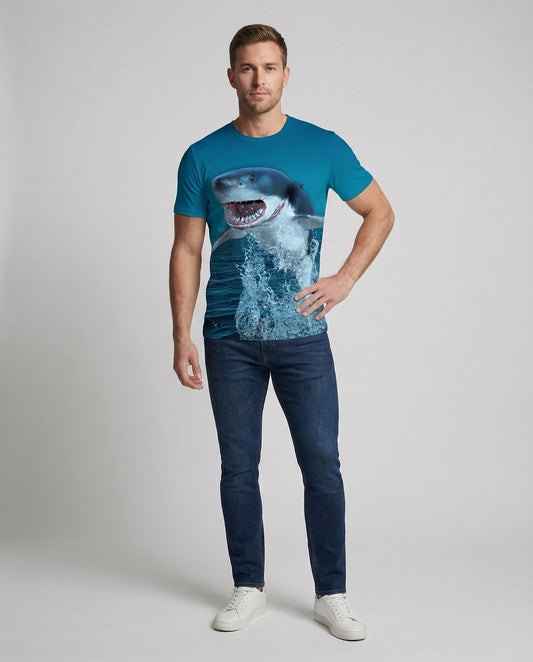Herren T-Shirt Haifisch-Motiv Bedruckt - Norvielle