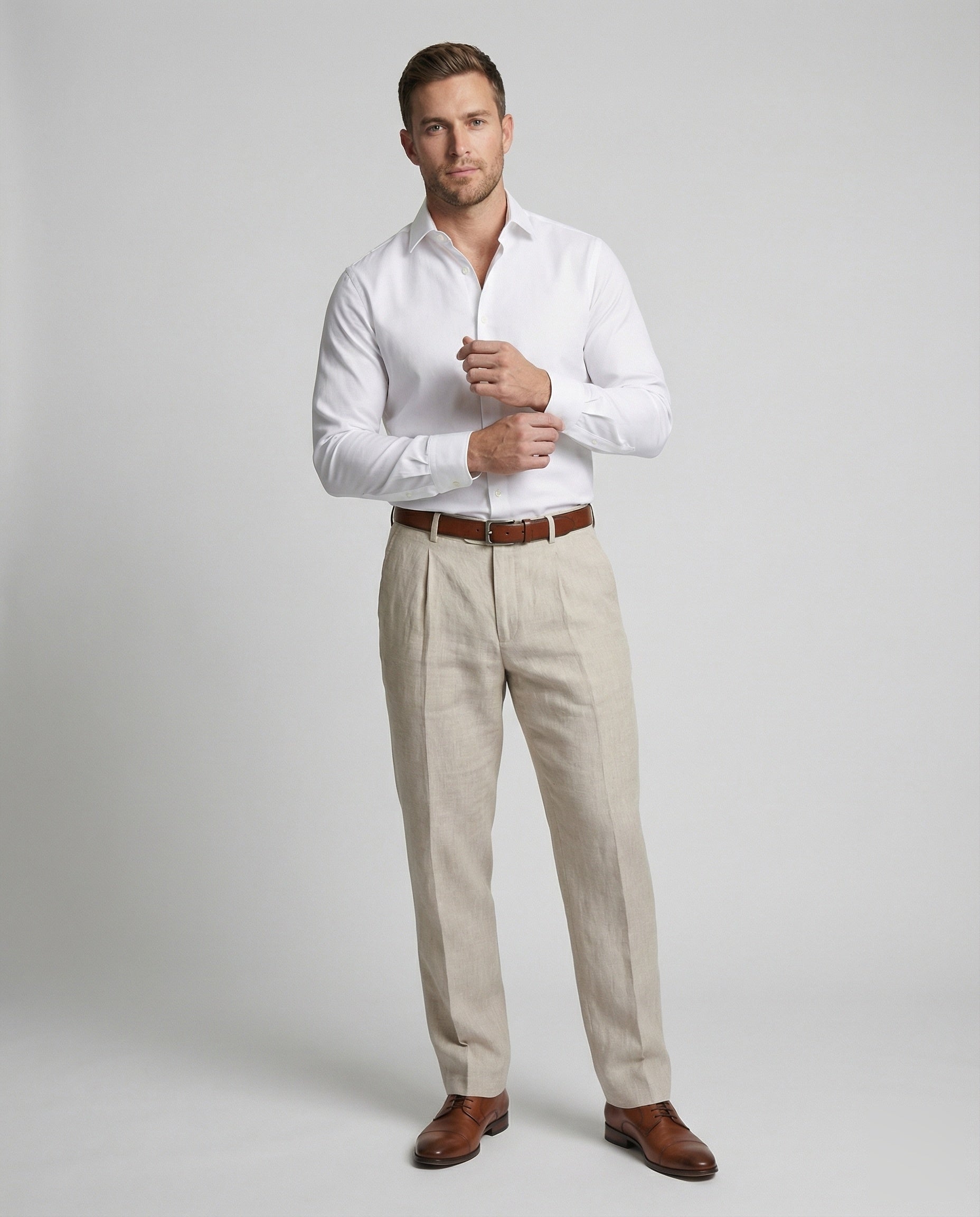 Herren Leinenhose Elegante Bundfalten Beige - Norvielle