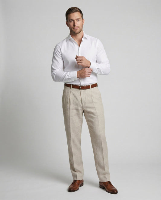 Herren Leinenhose Elegante Bundfalten Beige - Norvielle