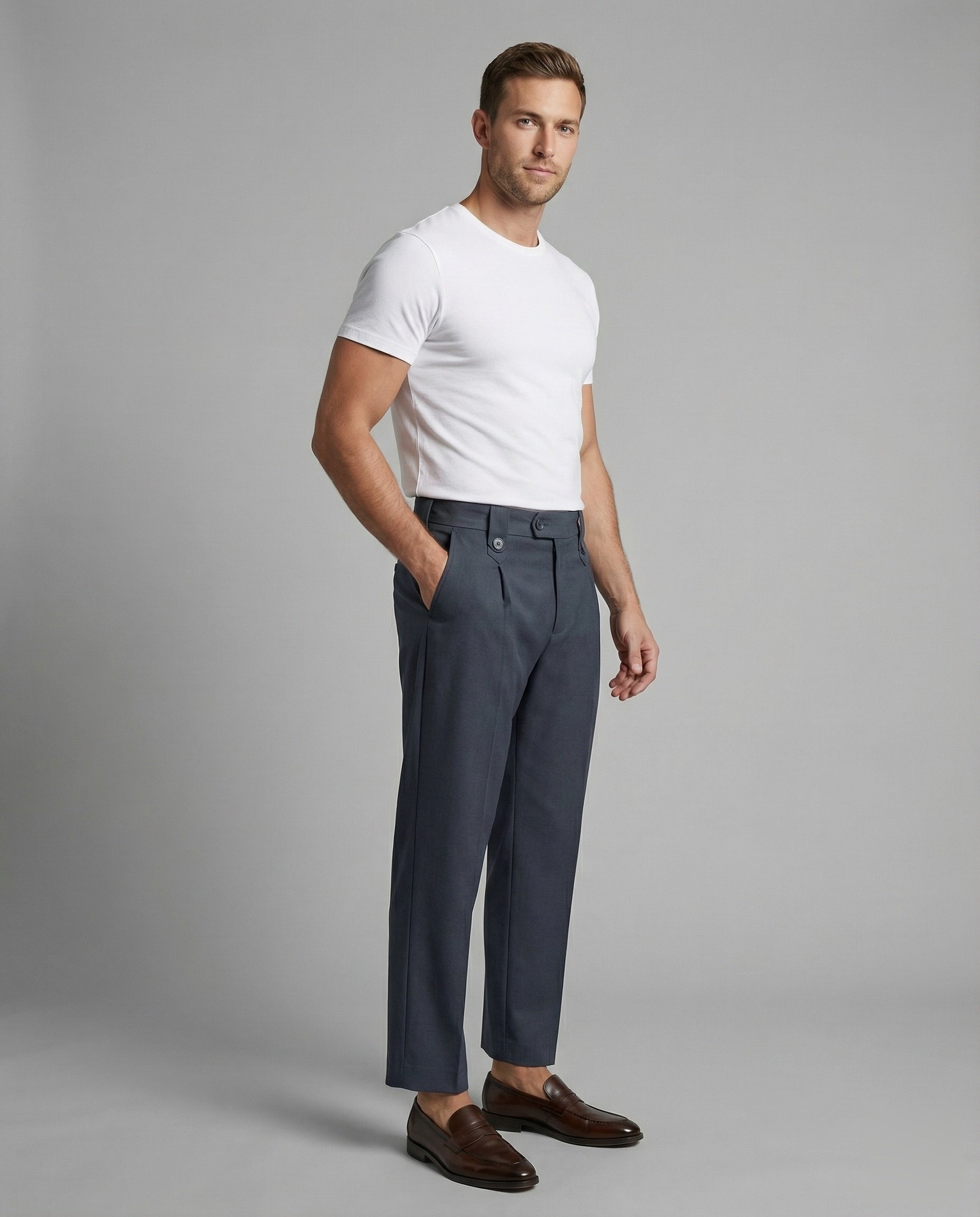 Herren Schneiderhose Elegant mit Knopftaschen Schwarz - Norvielle