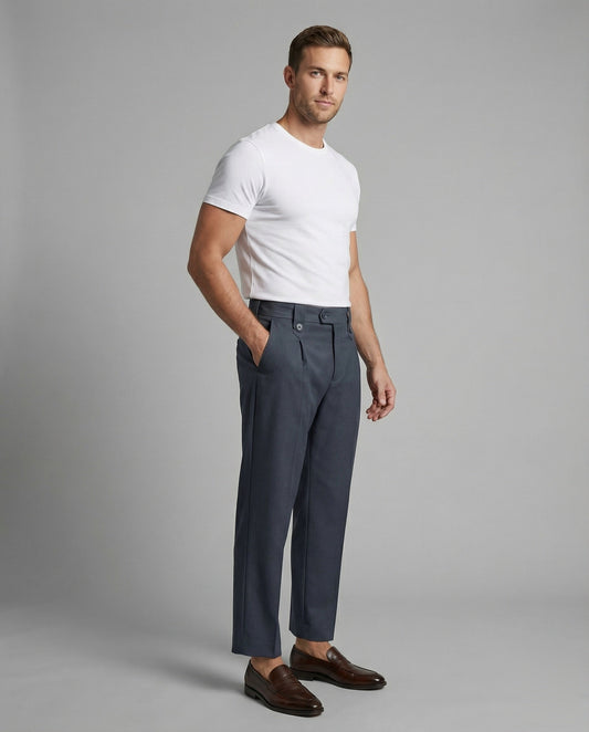 Herren Schneiderhose Elegant mit Knopftaschen Schwarz - Norvielle