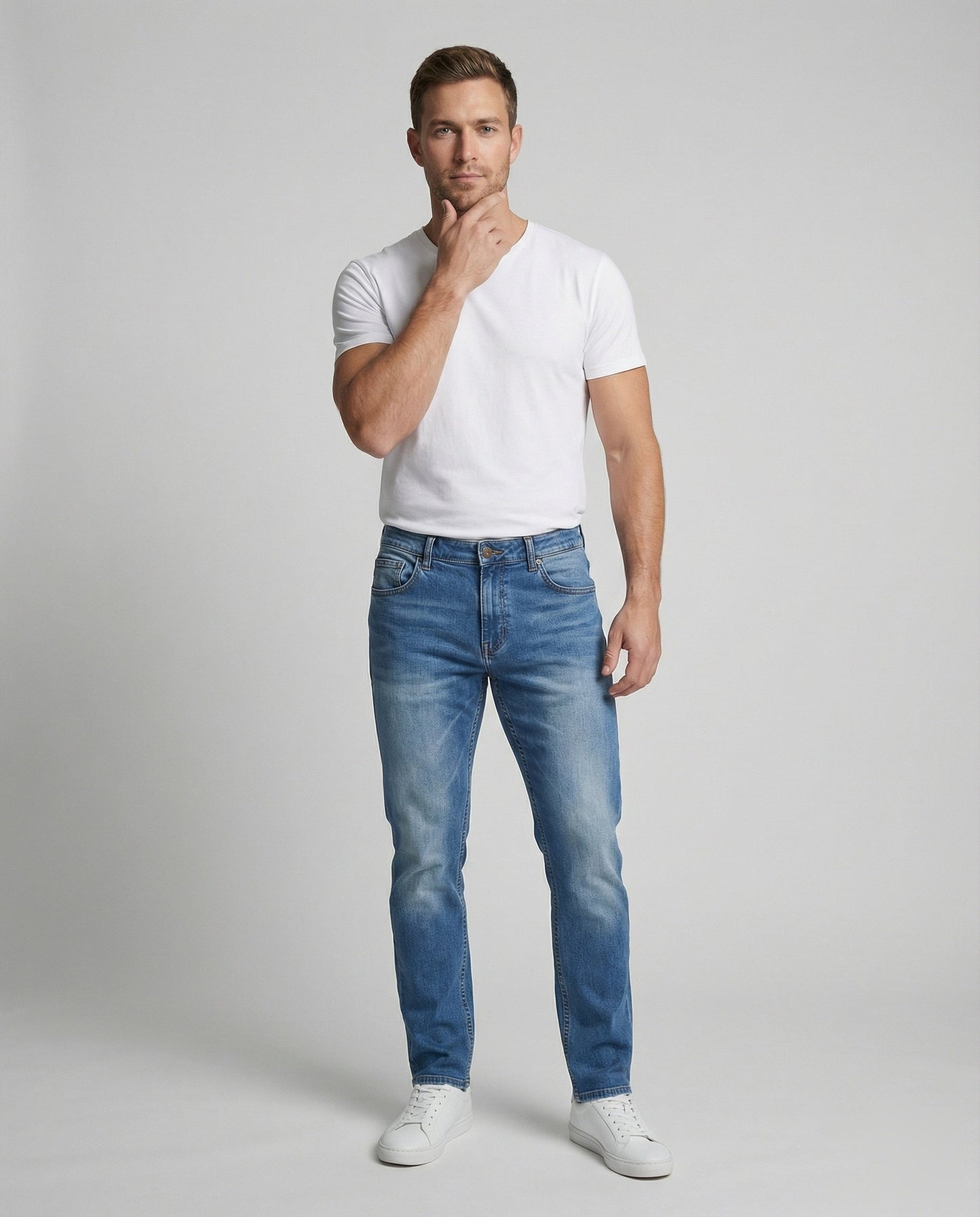 Herren Denimhose Schmal Schnitt Blau - Norvielle