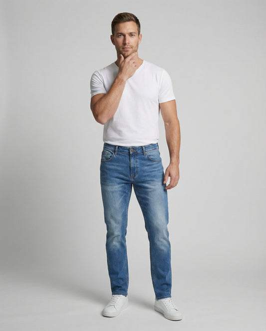 Herren Denimhose Schmal Schnitt Blau - Norvielle