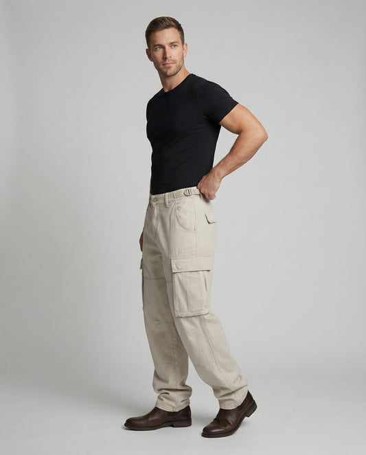 Herren Cargo-Hose Weite Bundfaltenhose - Norvielle