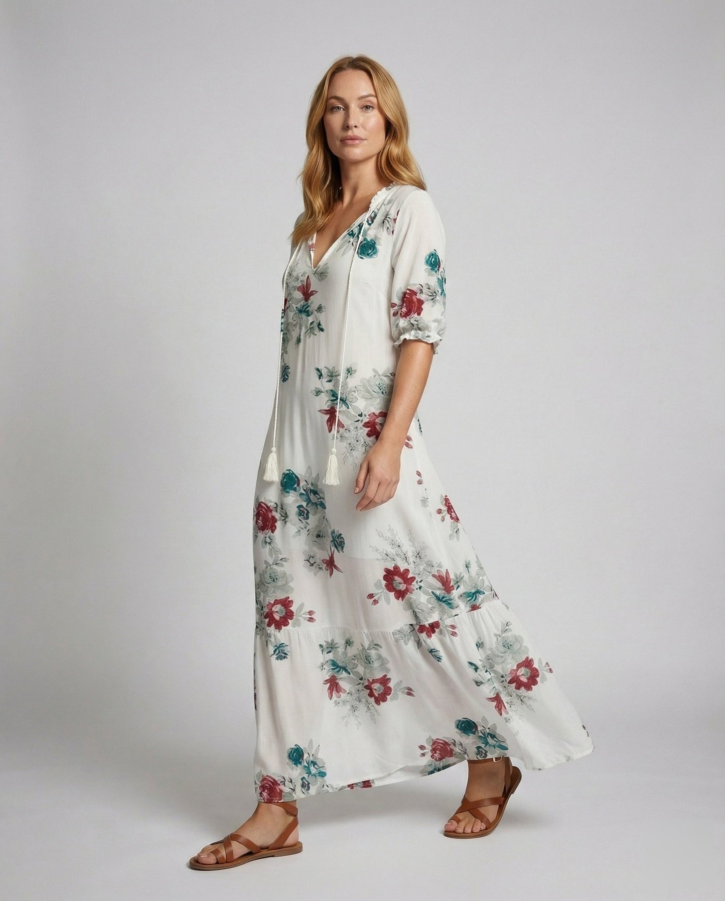 Damen Maxikleid Baumwolle Gaze-Print - Norvielle