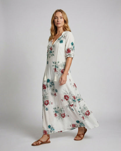 Damen Maxikleid Baumwolle Gaze-Print - Norvielle