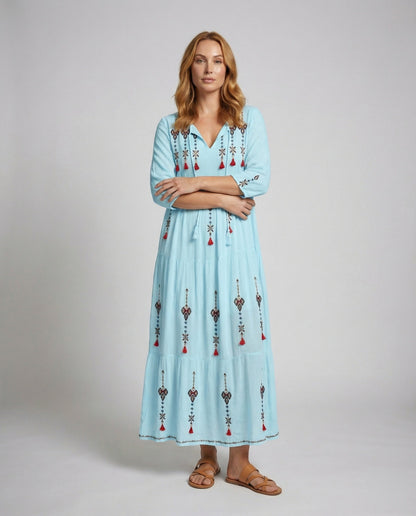 Damen Maxikleid mit V-Ausschnitt Bestickung - Norvielle