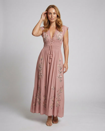 Damen Strandmaxikleid bestickt - Norvielle