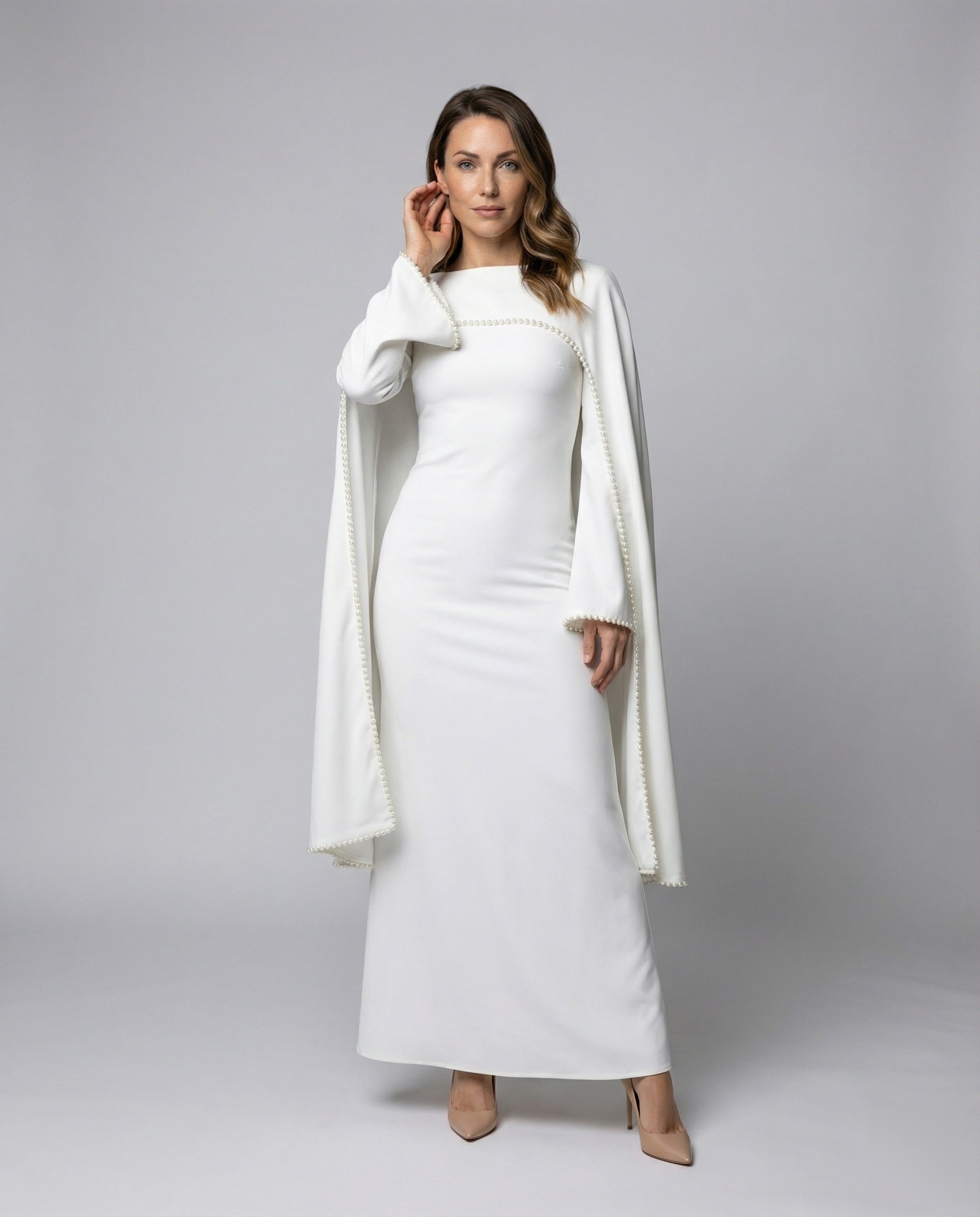 Damen Abaya-Kleid Bodenlang Perlenkante Schwarz - Norvielle
