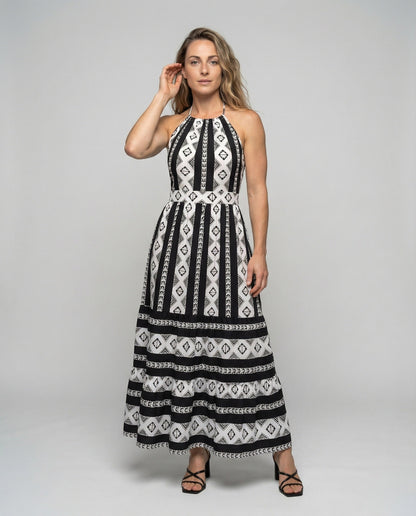 Damen Maxikleid Boho-Stil Halterneck - Norvielle