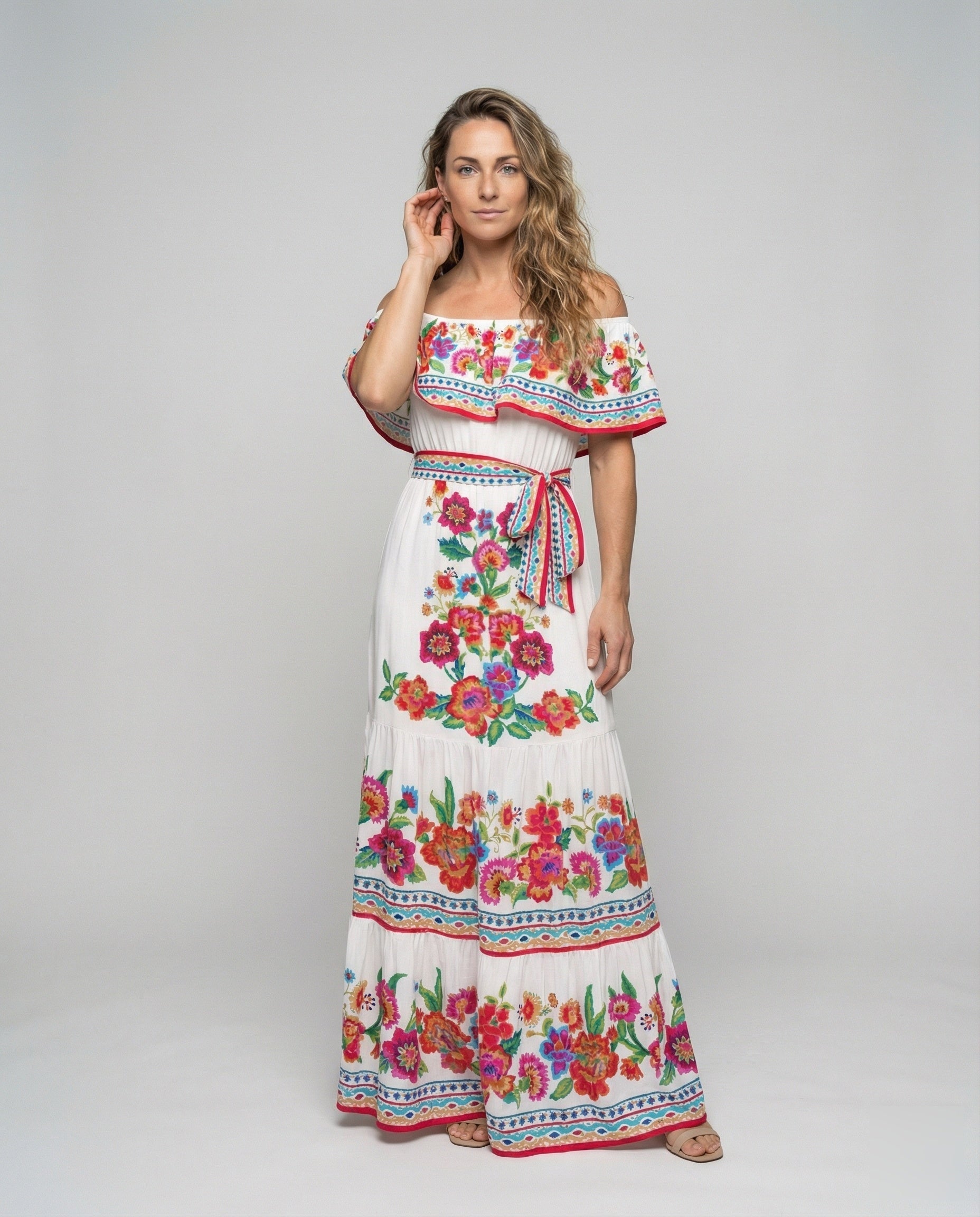 Damen Maxikleid Boho-Stil Carmen-Ausschnitt - Norvielle