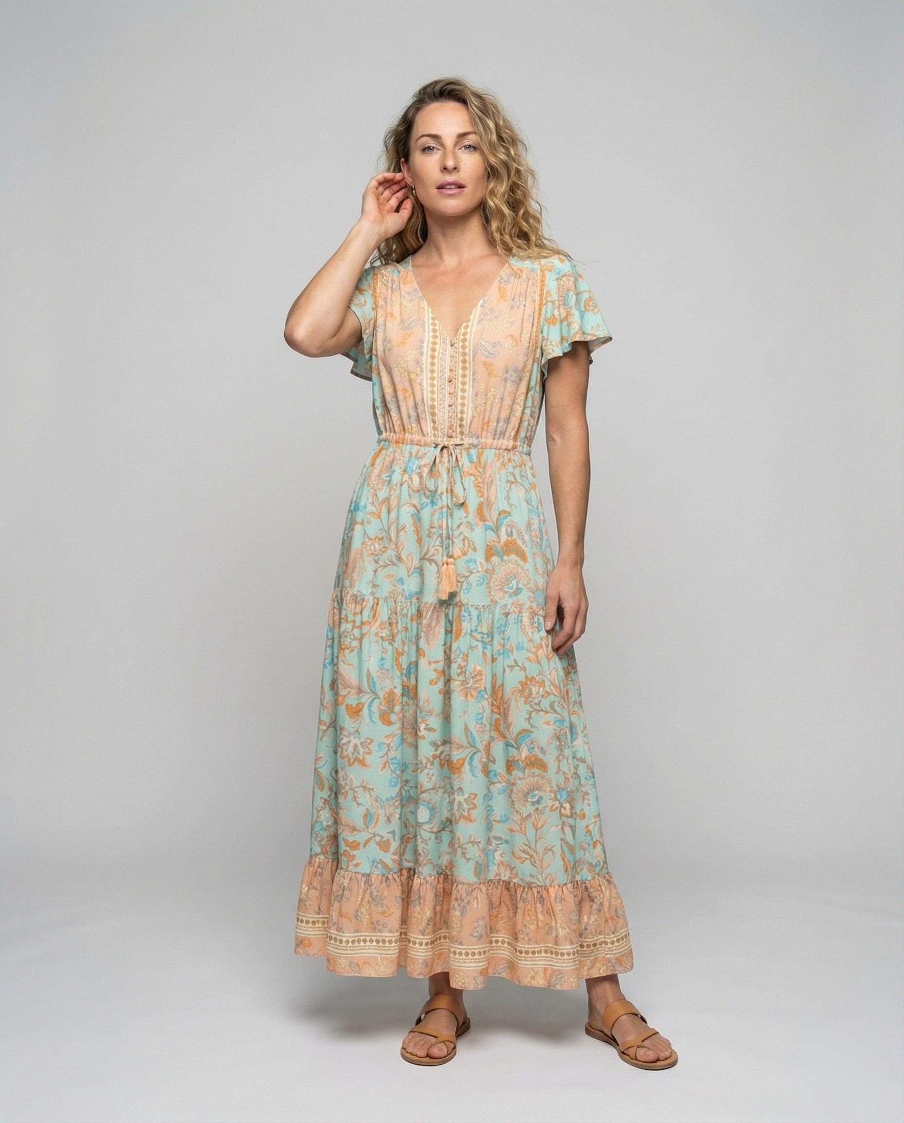 Damen Maxikleid Häkelbordüre Boho-Stil - Norvielle