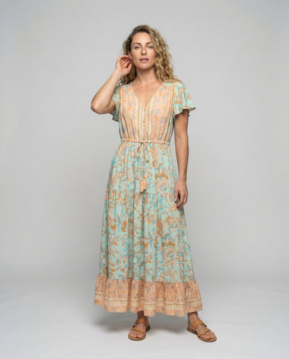 Damen Maxikleid Häkelbordüre Boho-Stil - Norvielle