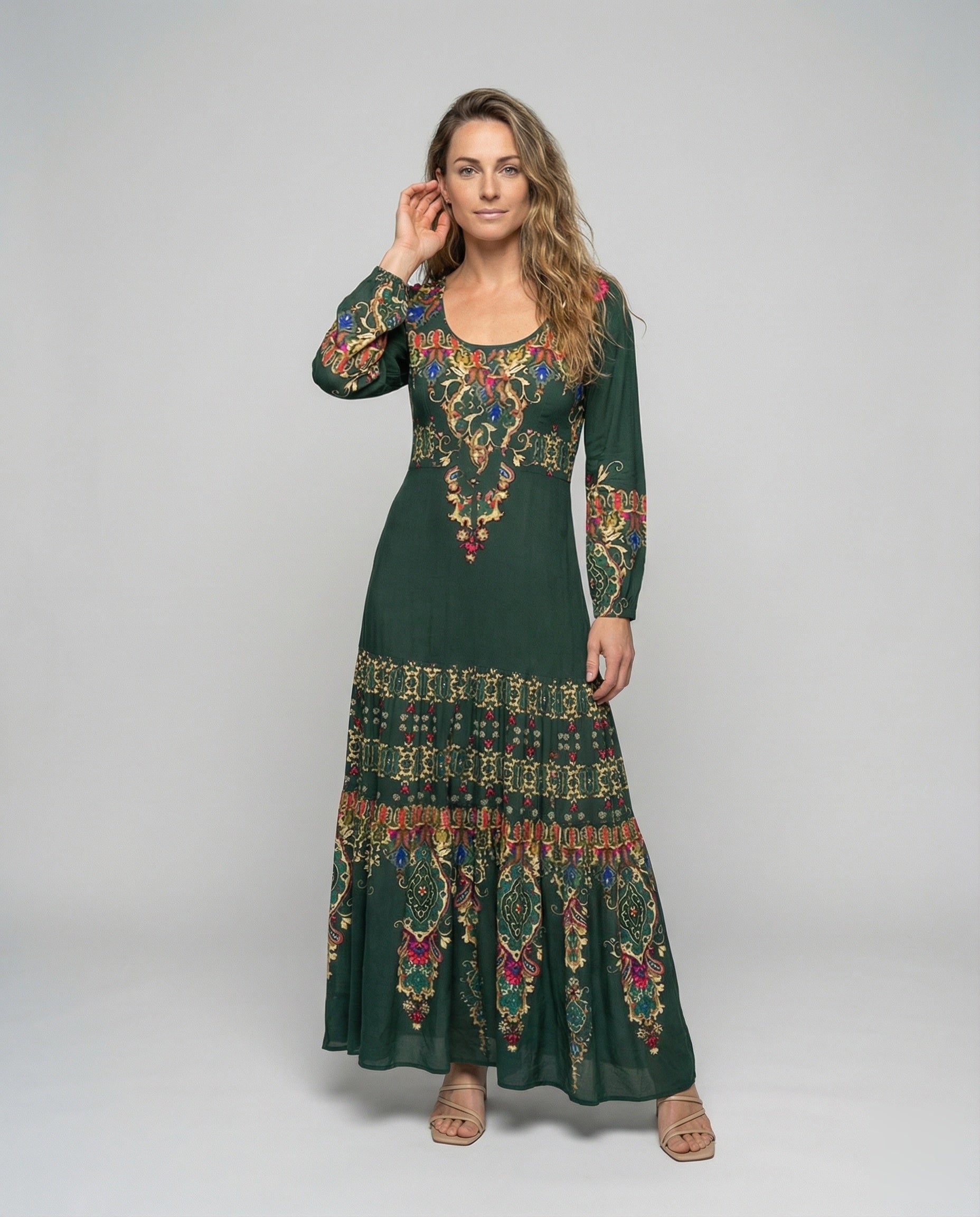 Damen Maxikleid Boho-Stil Ornamentdruck - Norvielle