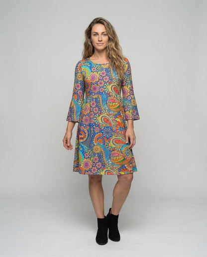Damen Tunikakleid Paisley-Print Baumwolle Schwarz - Norvielle