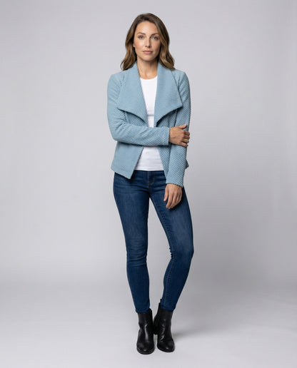 Damen Bouclé Kurzcardigan Wasserfallkragen - Norvielle