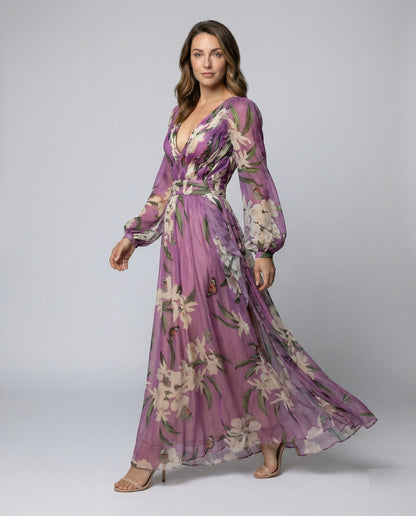 Damen Maxikleid Chiffon Ballonärmel - Norvielle