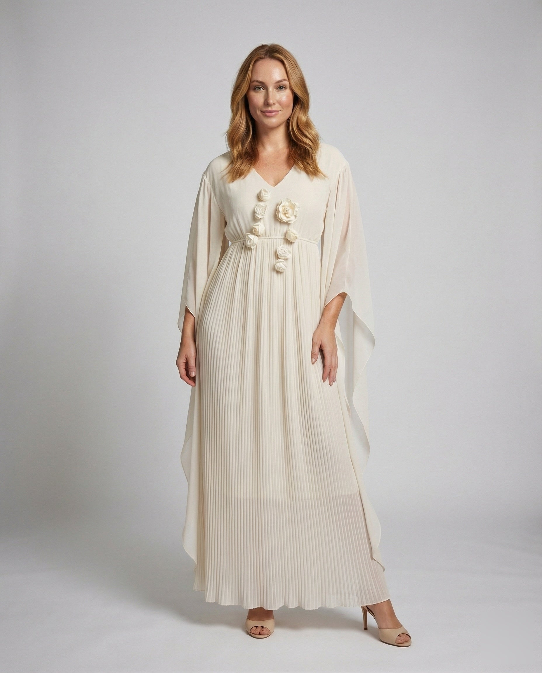 Damen Abendkleid Blumenmuster Maxikleid mit Cape-Ärmeln - Norvielle