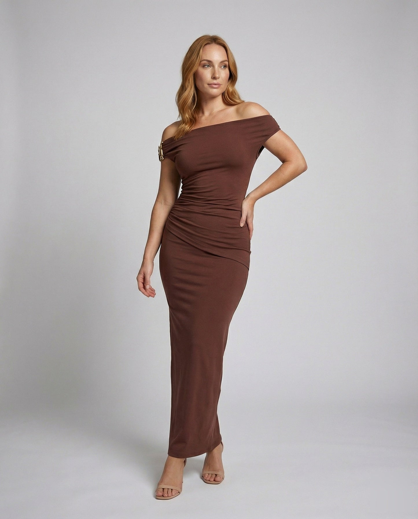 Damen Abendkleid Figurbetont Maxikleid Carmen Ausschnitt - Norvielle
