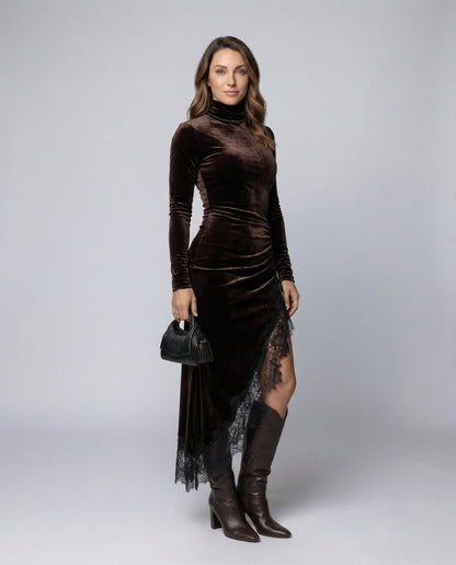 Damen Velours Maxikleid Eng Anliegend - Norvielle