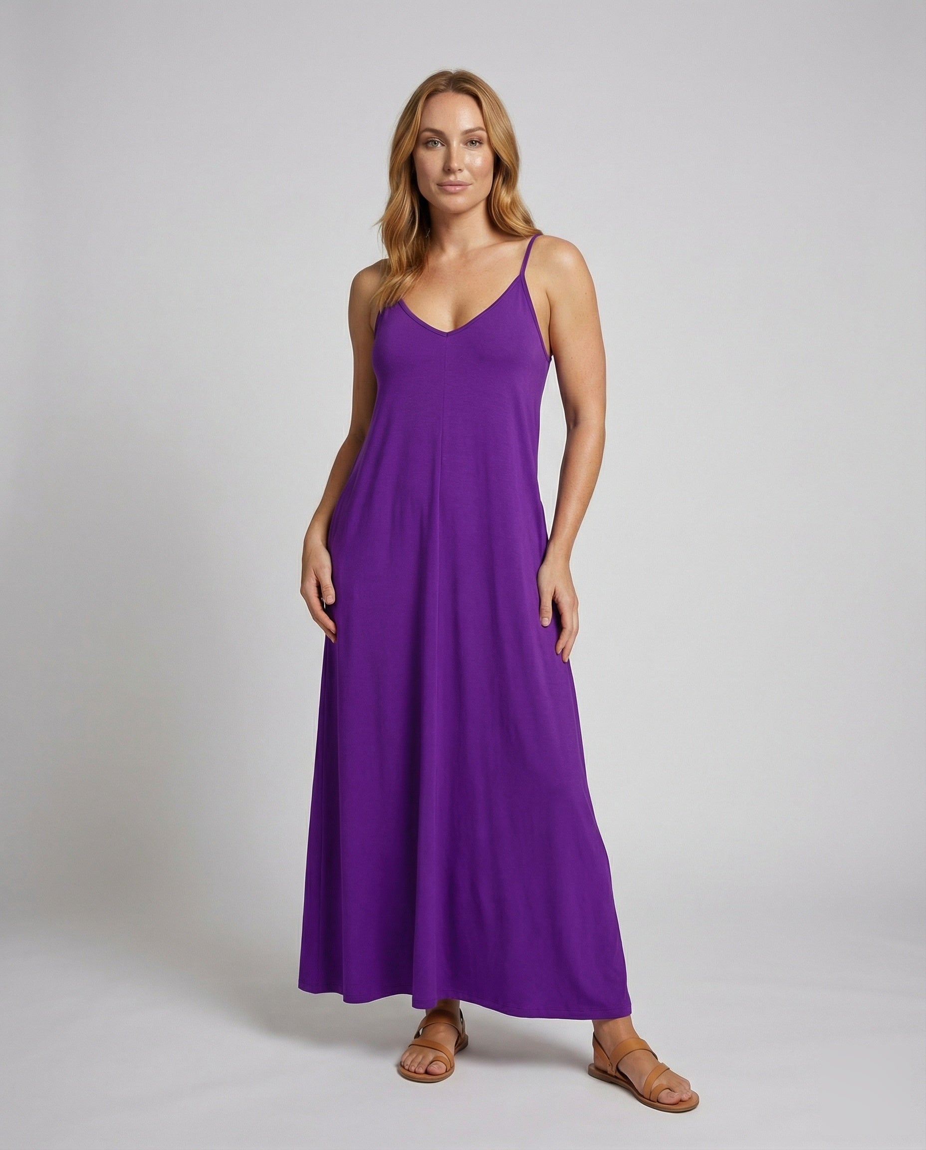 Damen Maxi-Kleid A-Linie Jersey Entspannt Schwarz - Norvielle