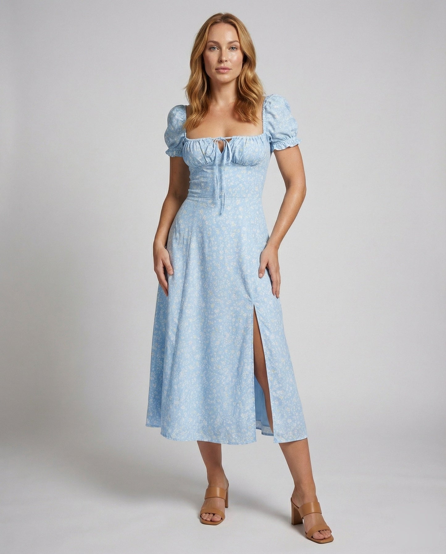 Damen Midikleid Landhausstil Figurbetont Baumwolle - Norvielle