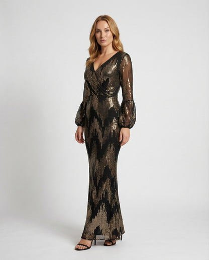 Damen Abendkleid Pailletten Ballonärmel - Norvielle