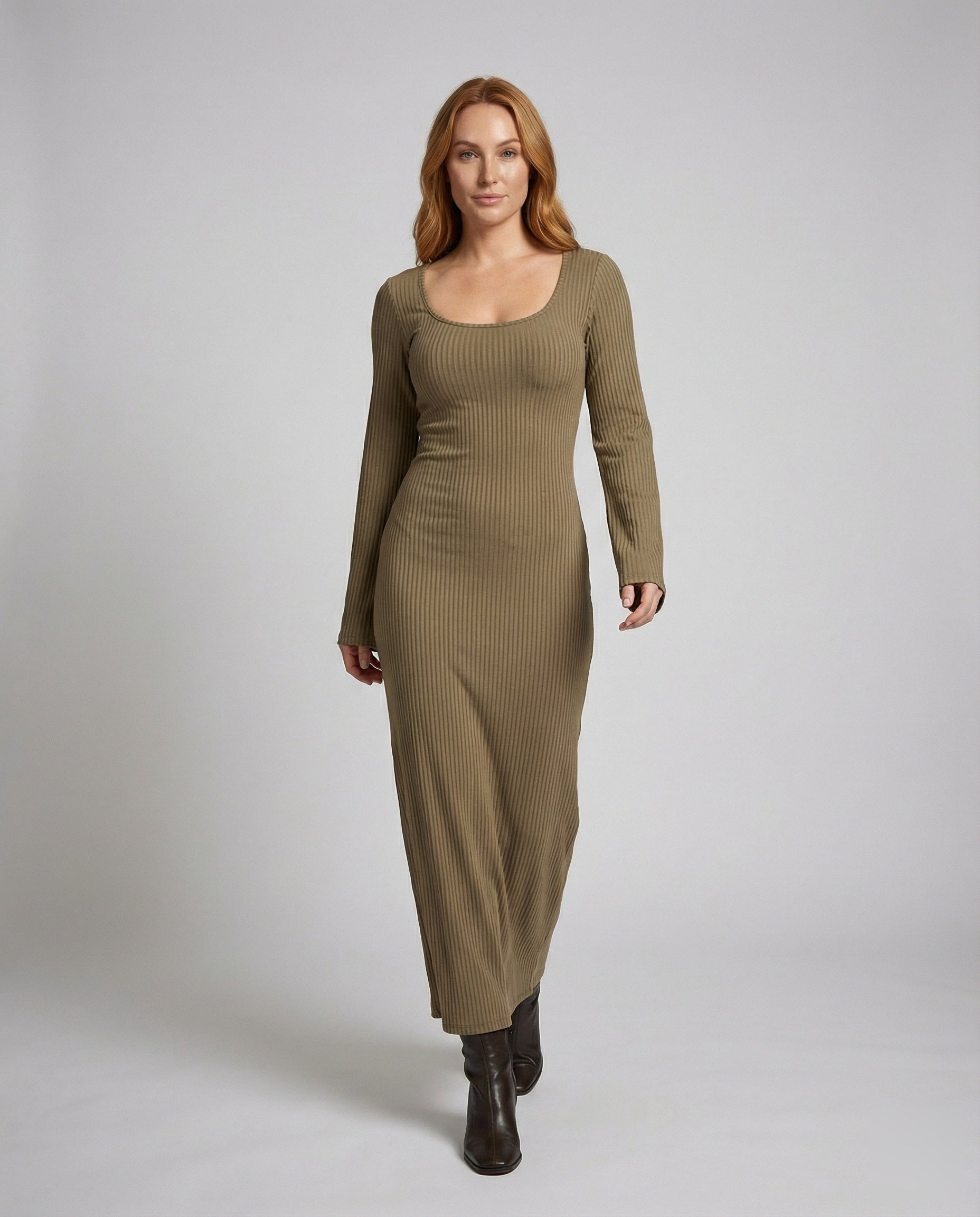 Damen Maxikleid Rippstrick Figurbetont Glockenärmel - Norvielle