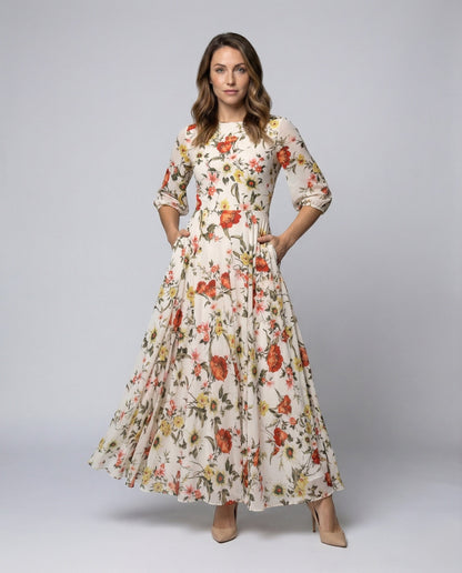 Damen Maxikleid Chiffon Blumenprint - Norvielle