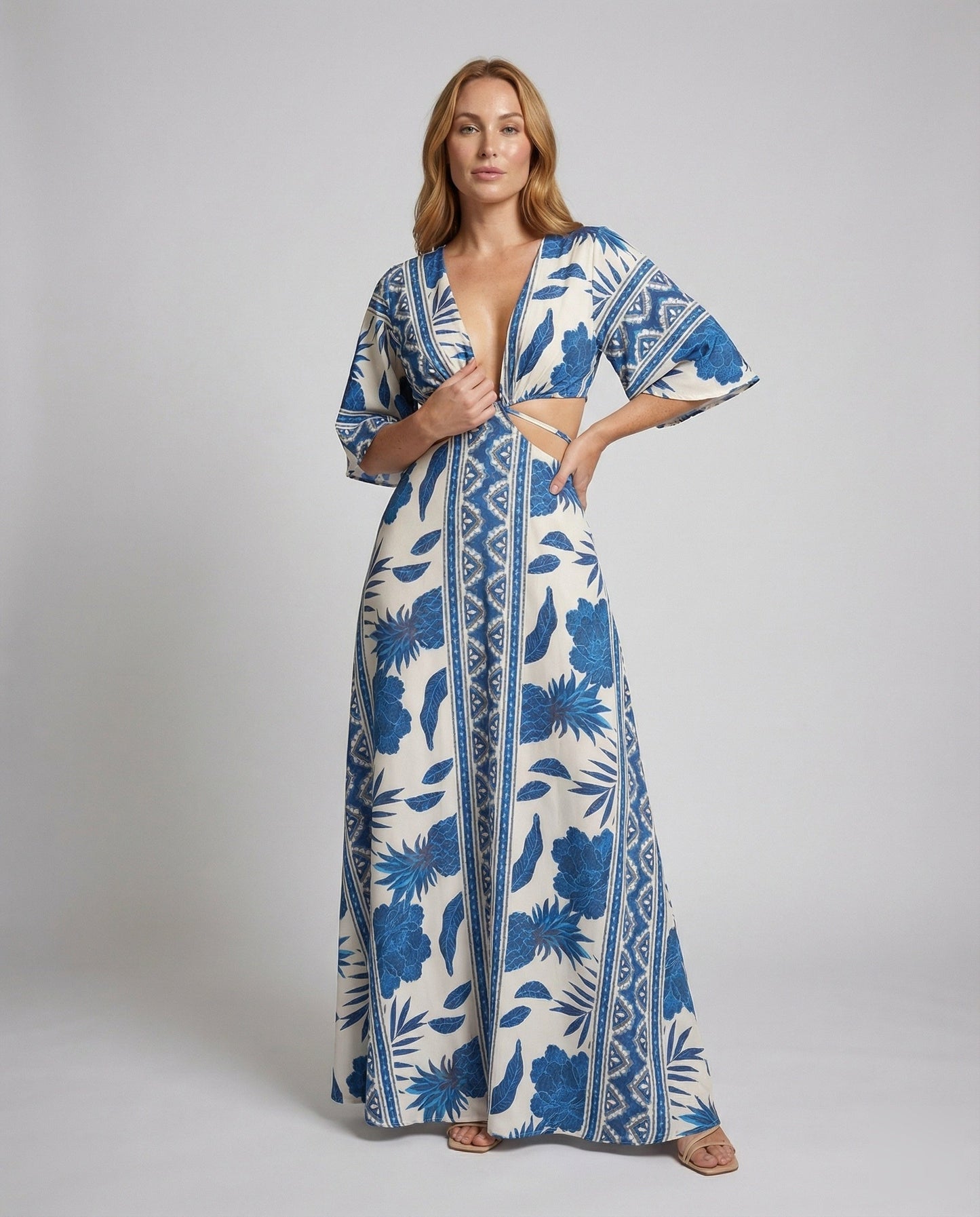Damen Maxikleid Fließend Kimonoärmel - Norvielle