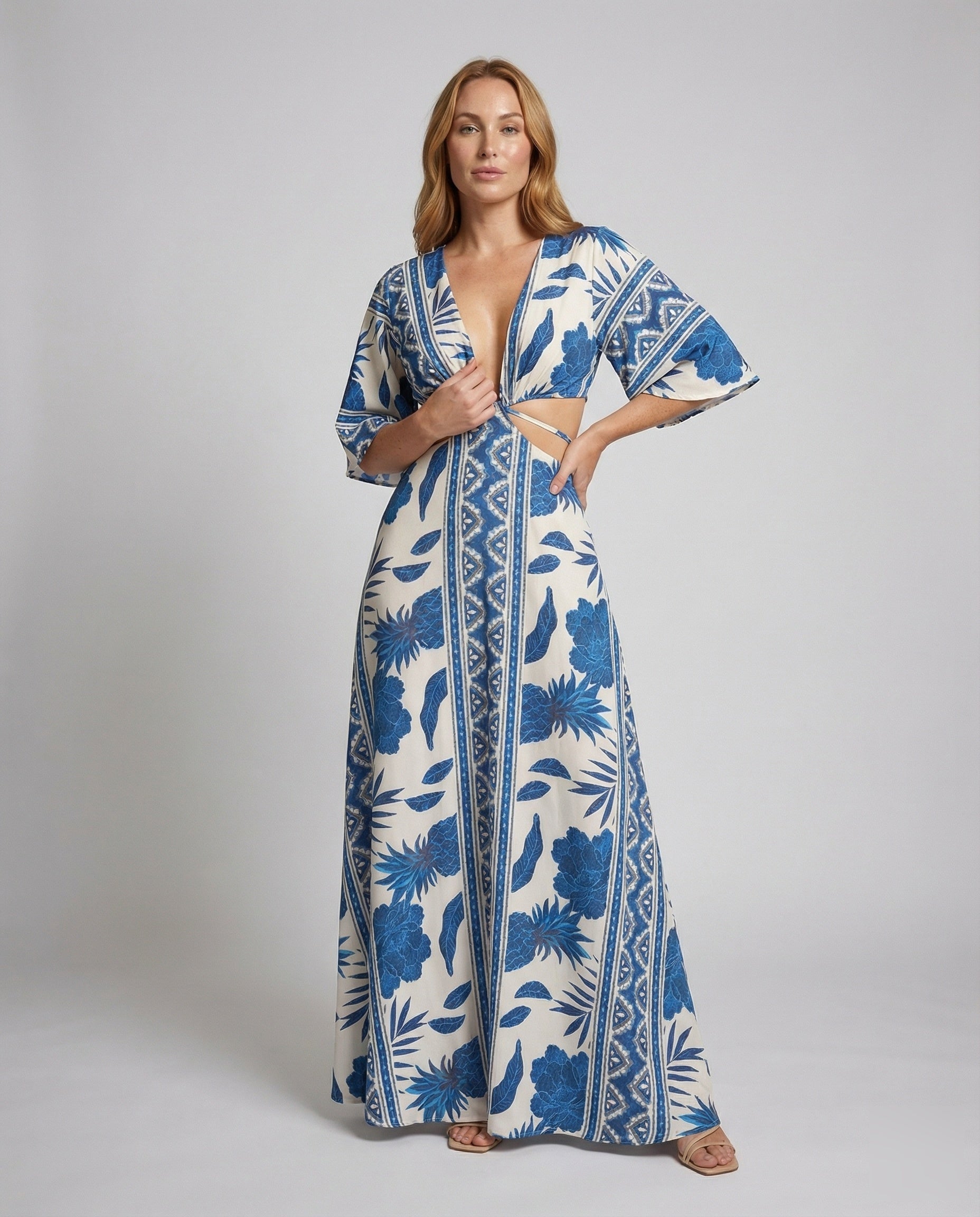 Damen Maxikleid Fließend Kimonoärmel - Norvielle
