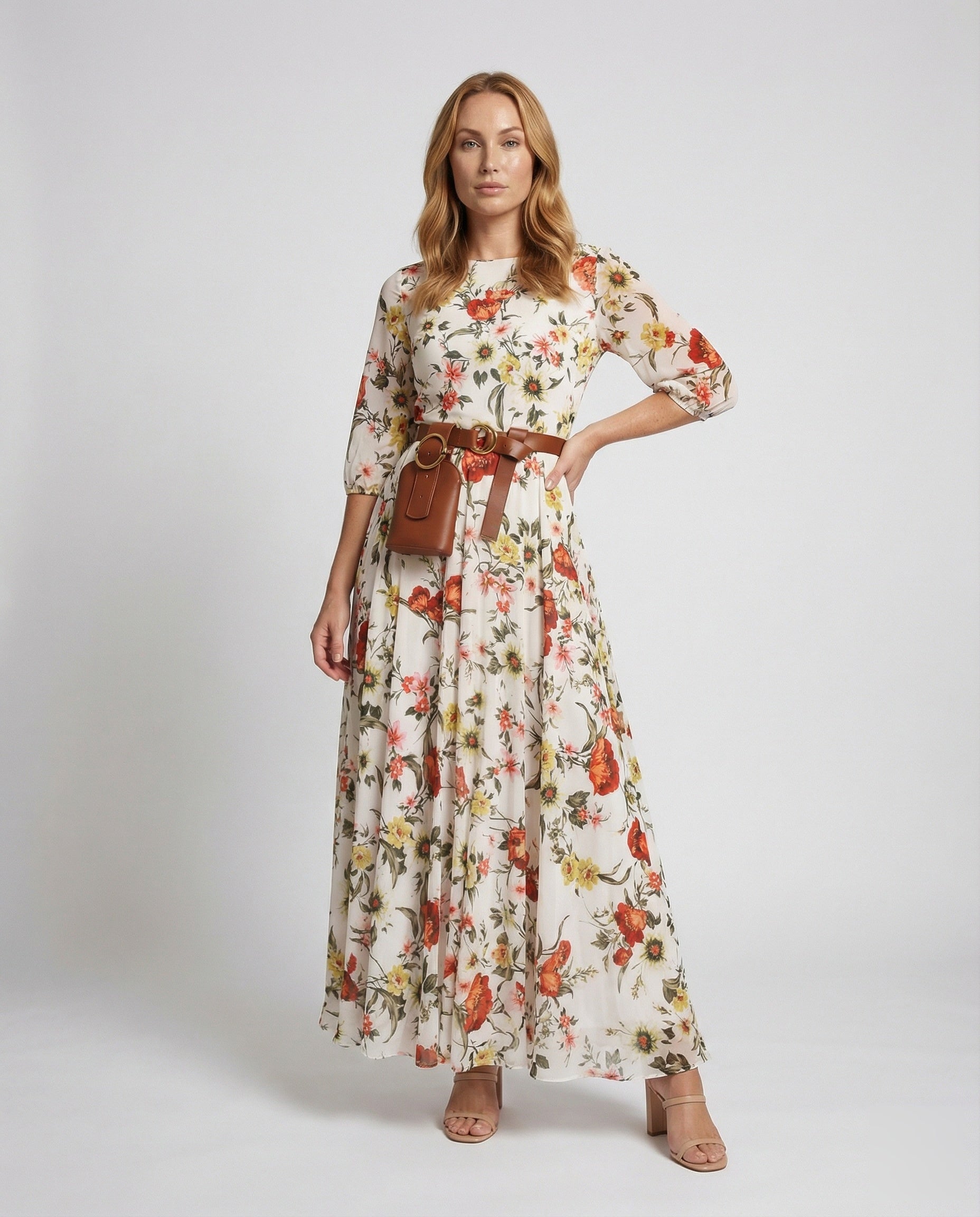 Damen Maxikleid Plissee Mit Gürteltasche - Norvielle