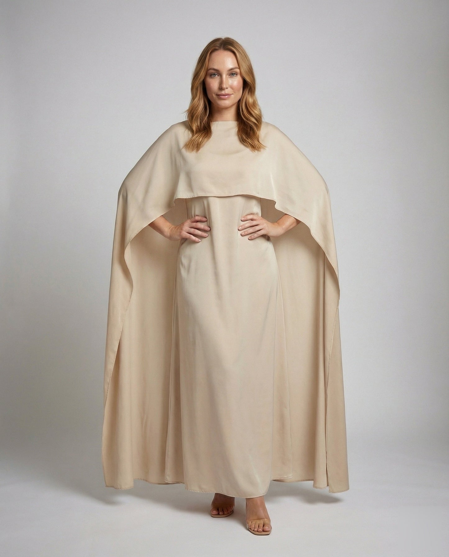 Damen Maxikleid Fließendes Cape-Kleid Schiffchen-Ausschnitt - Norvielle