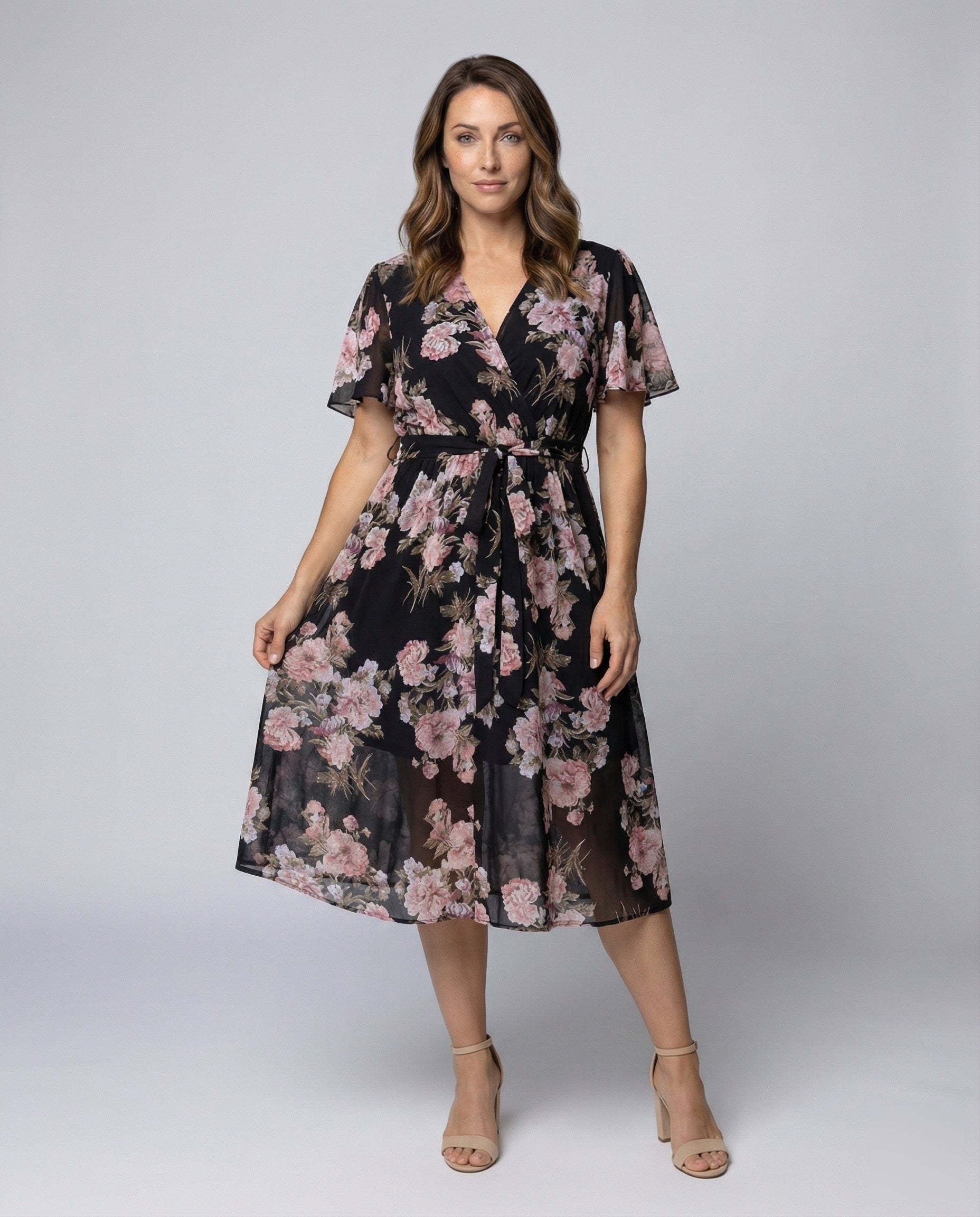 Damen Midikleid mit Chiffon-Überrock Floral - Norvielle