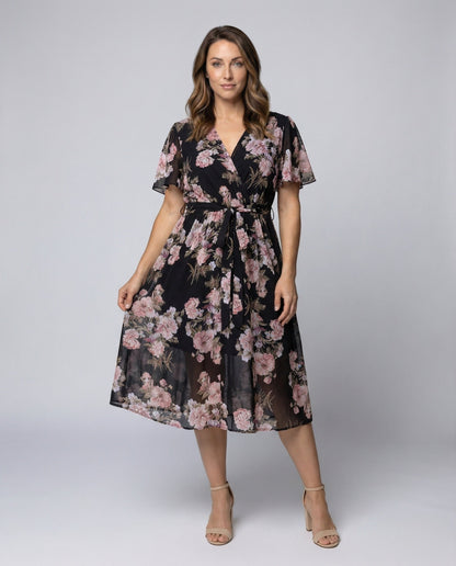 Damen Midikleid mit Chiffon-Überrock Floral - Norvielle