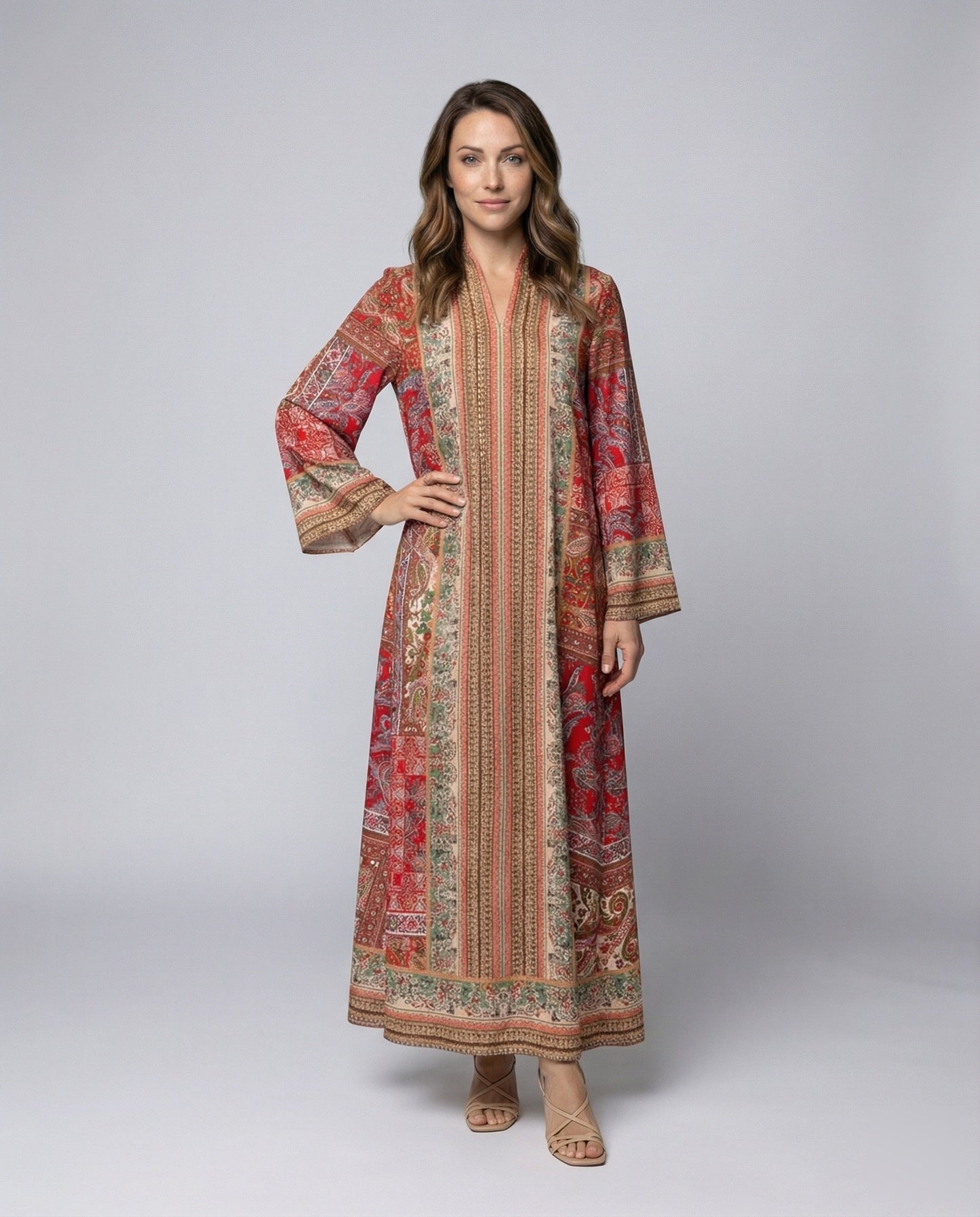 Damen Maxikleid Folklore Mandarinkragen - Norvielle