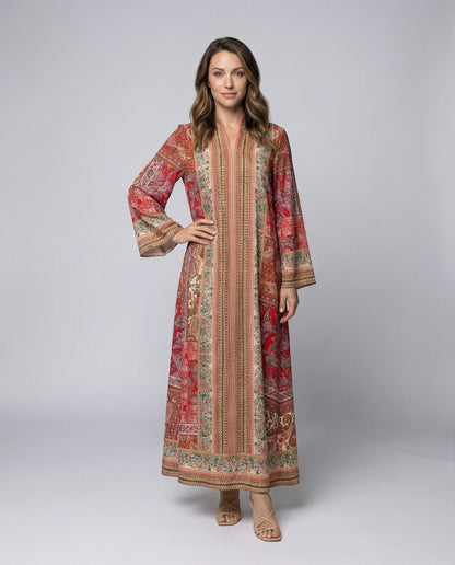 Damen Maxikleid Folklore Mandarinkragen - Norvielle