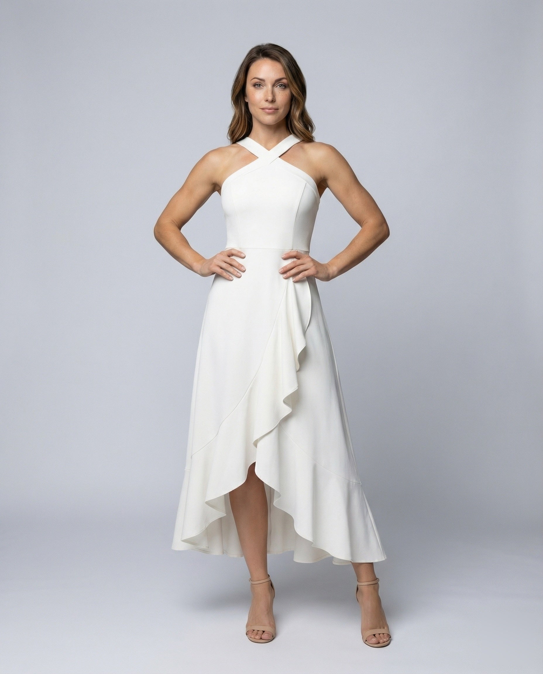 Damen Cocktailkleid Gekreuzter Halter Volantrock - Norvielle
