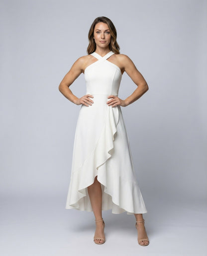 Damen Cocktailkleid Gekreuzter Halter Volantrock - Norvielle