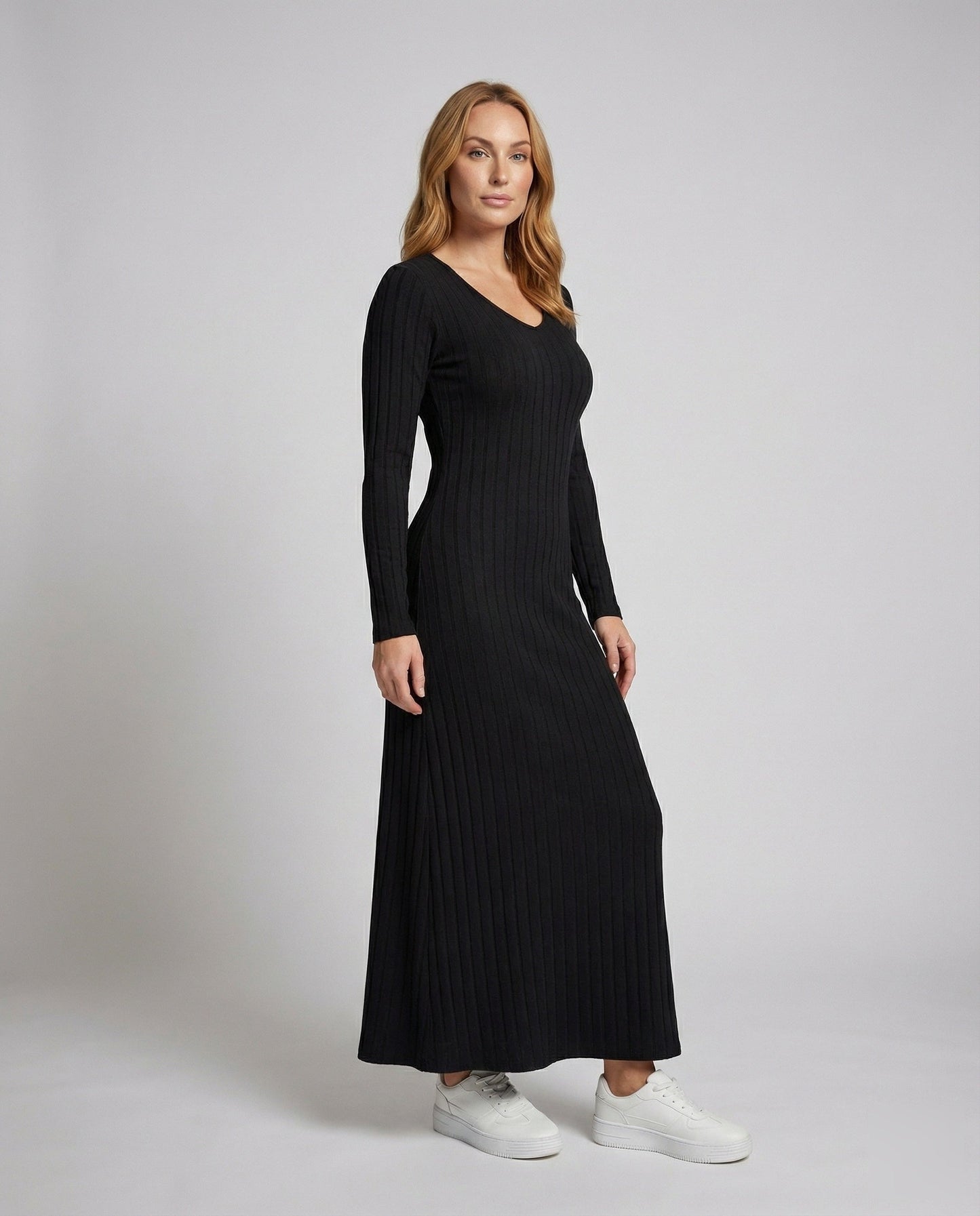 Damen Maxikleid Gerippt Strick - Norvielle