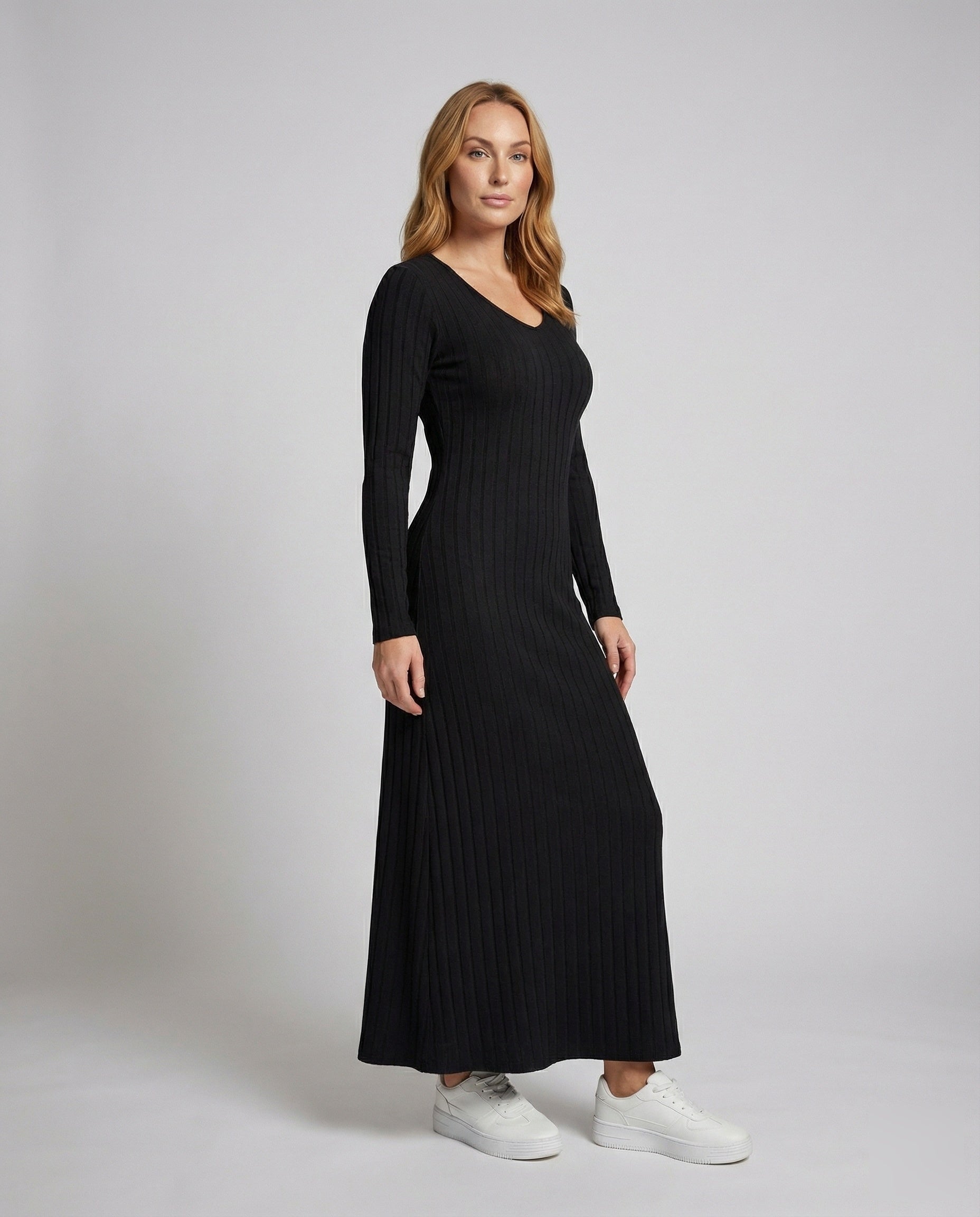 Damen Maxikleid Gerippt Strick - Norvielle