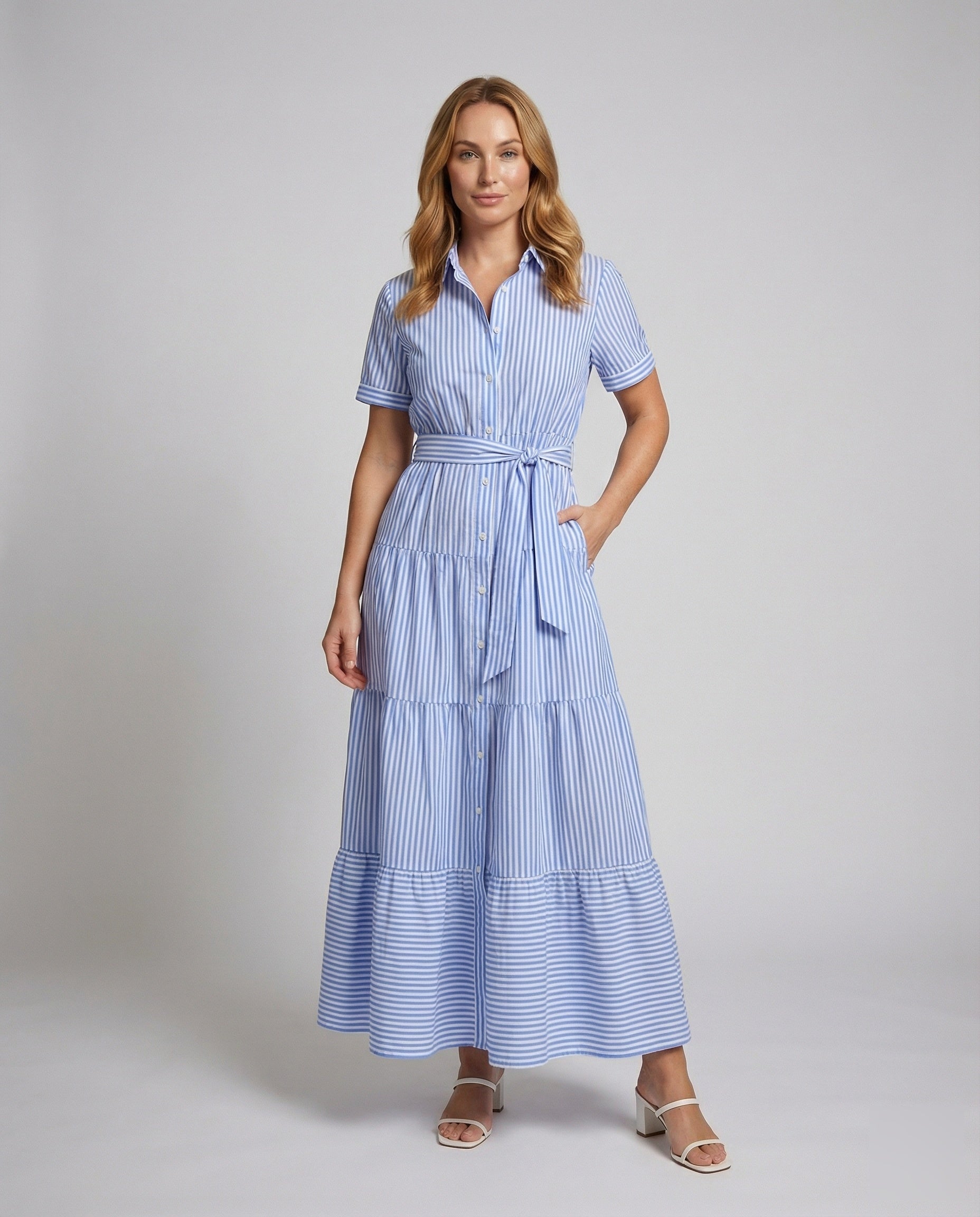 Damen Maxikleid Gestreift Stufenrock Baumwolle - Norvielle