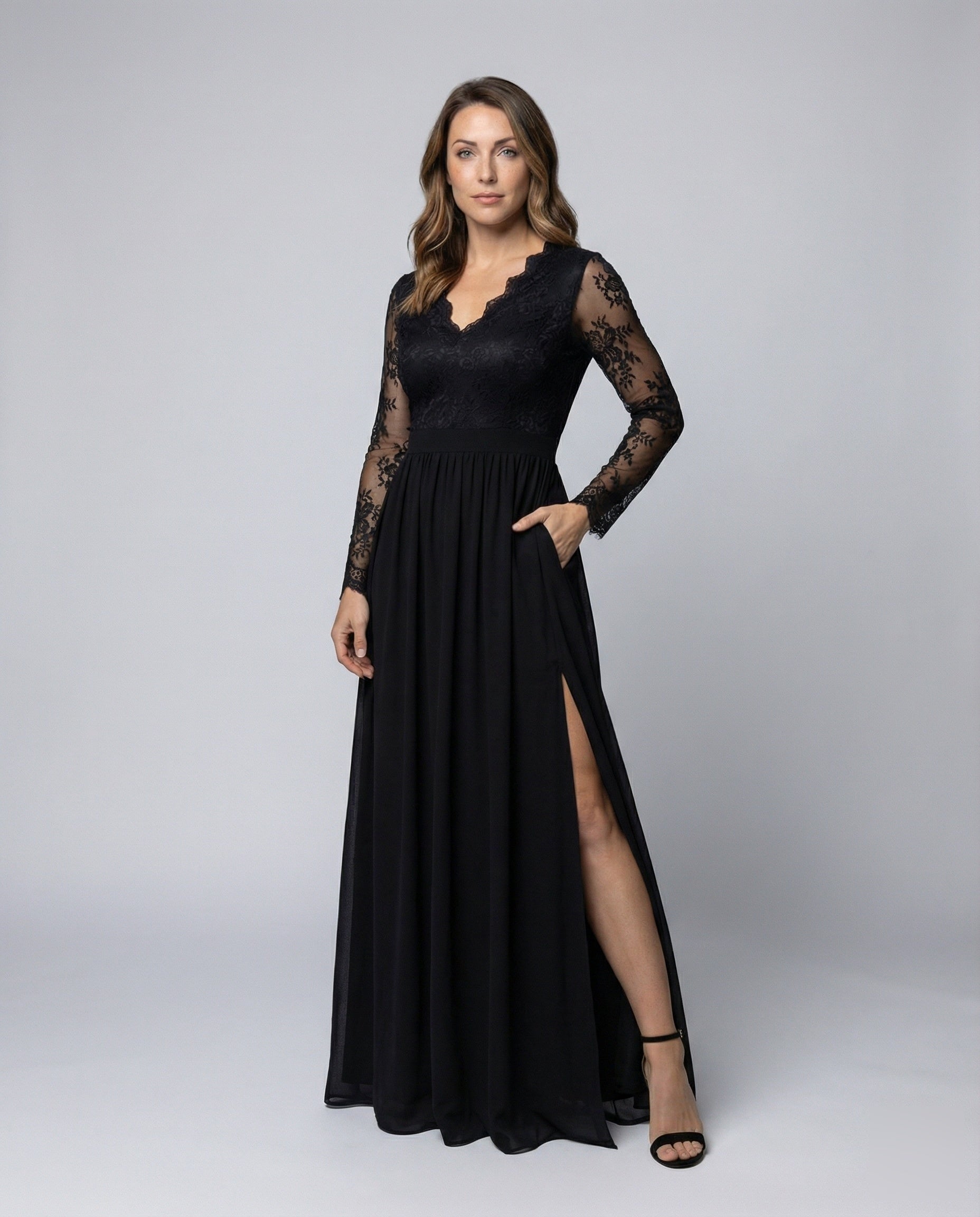 Damen Abendrobe Spitze Retro-Look Schwarz - Norvielle